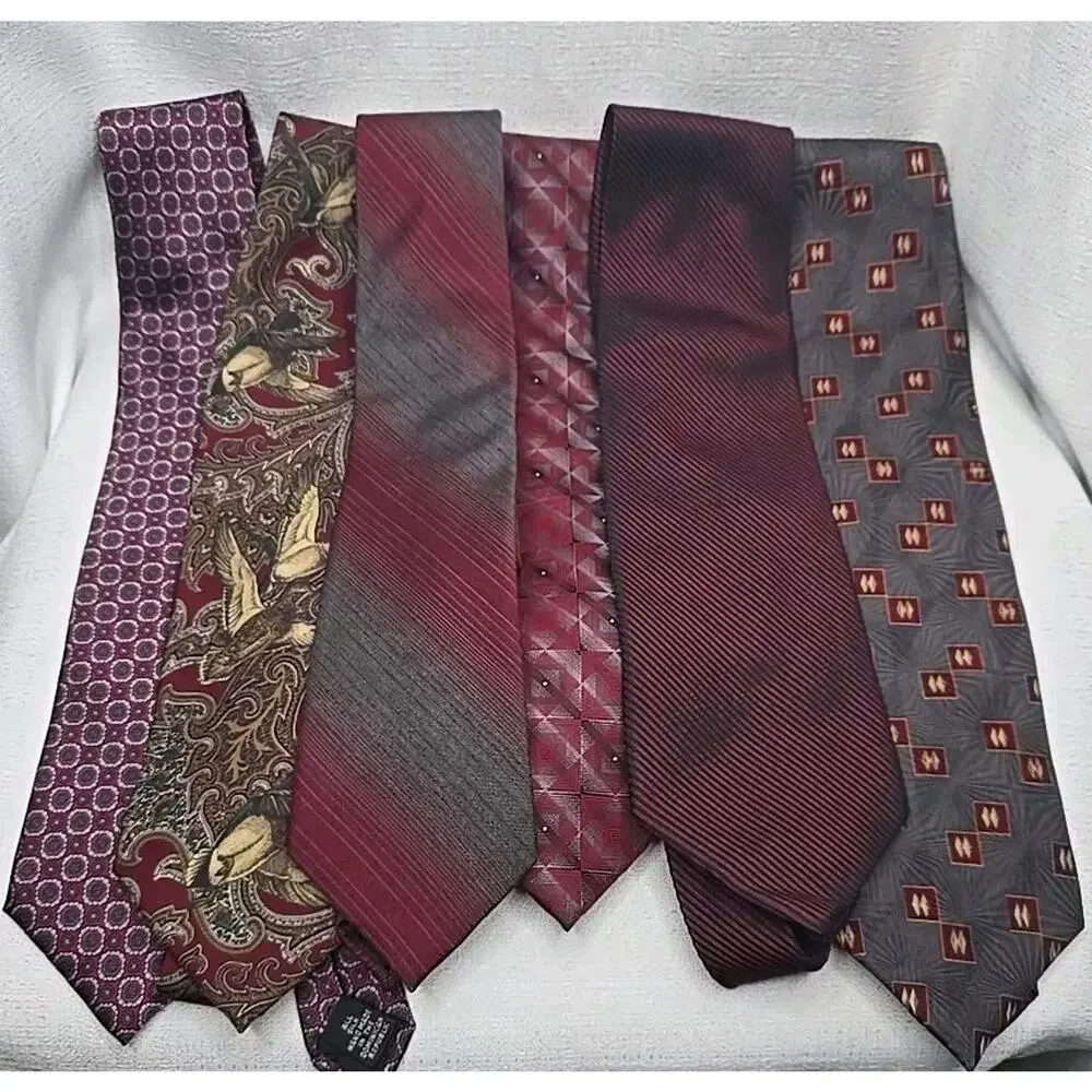 Lot of 6 Vintage Ties Designer Neckties Burgandy Collection Mallard Paisley Silk